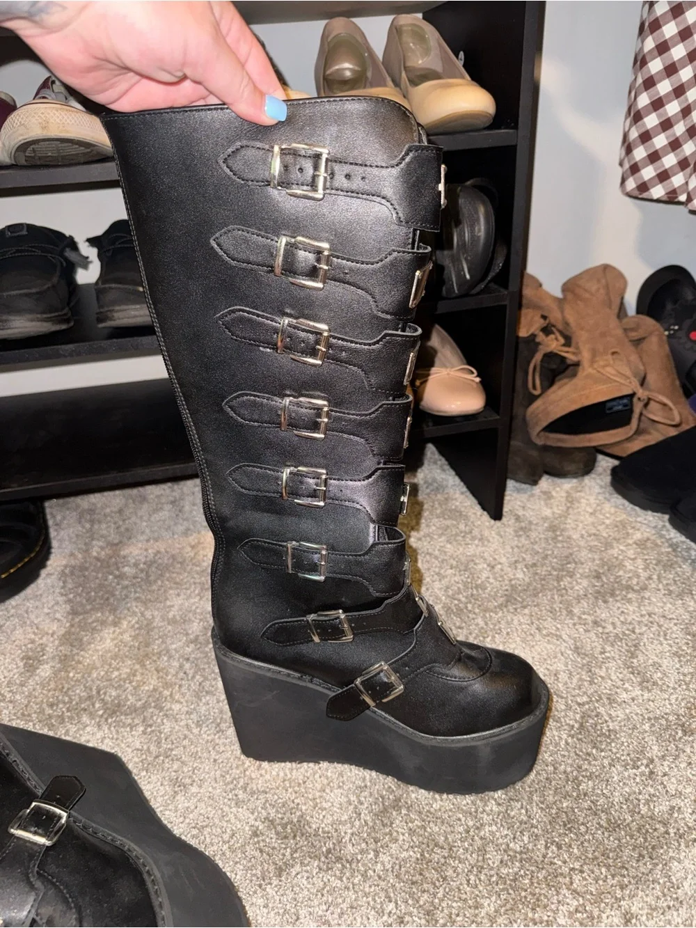 Gothic Black Knee-High Buckle Platform Boots - Women - Picture 9 of 9